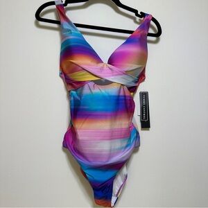 La Blanca Tummy Control One Piece Swimsuit Size 6 Colorful Cross Front NWT